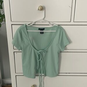 mint green tie front crop top